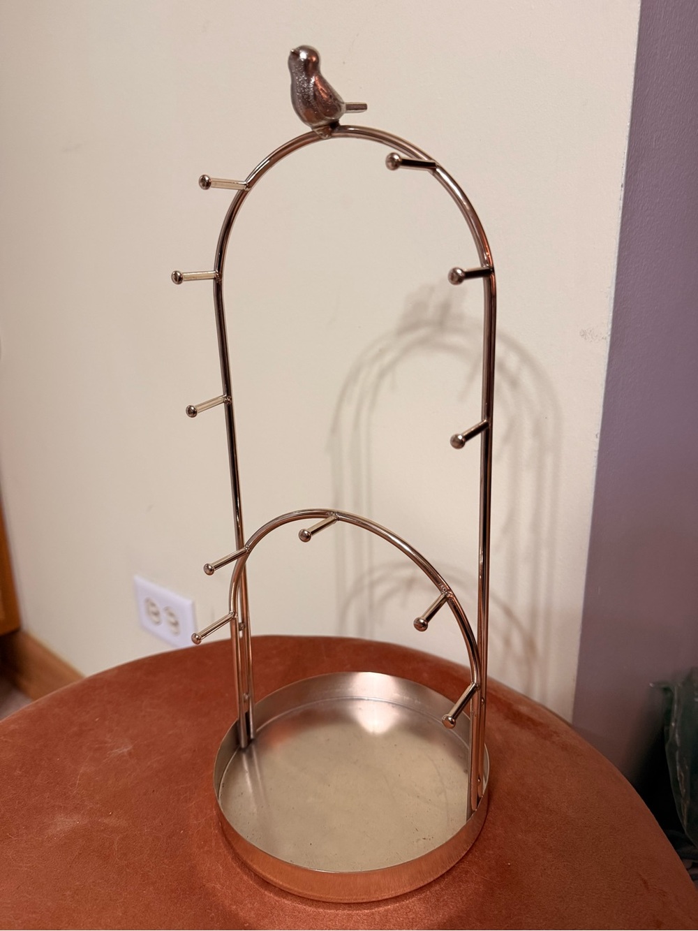 Metal arch Jewelry Stand with Bird Accent - Rose Gold